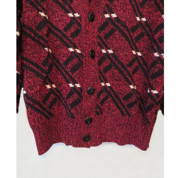 Vintage Sostanza Fashion Police Cardigan Sweater Burgundy Black Geo 80s 90s Med - Picture 7 of 9